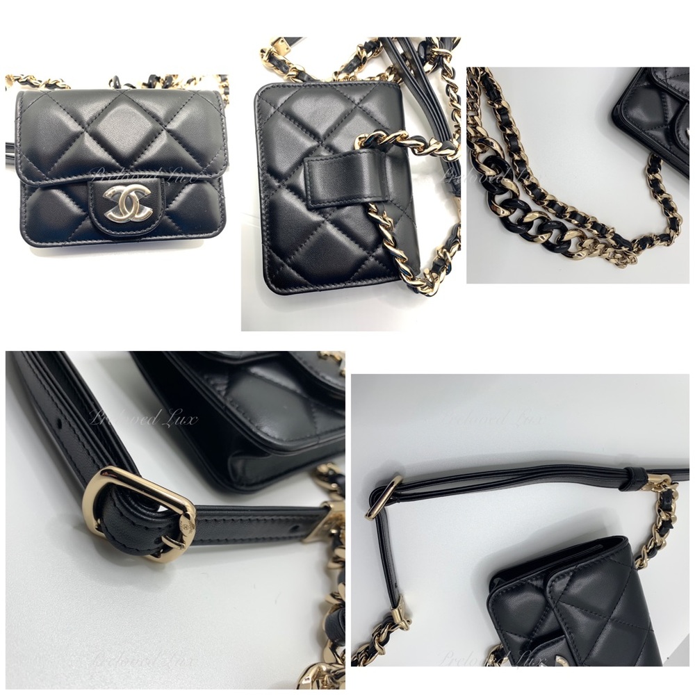 Authentic CHANEL Black Lambskin Mini Clutch Belt Waist Bag Gold Hardware - Picture 9 of 15